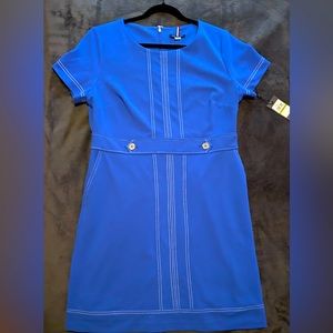 𝅺tommy Hilfiger Dress Short Sleeve Stitching Midi Blue Size 14 pockets NWT
